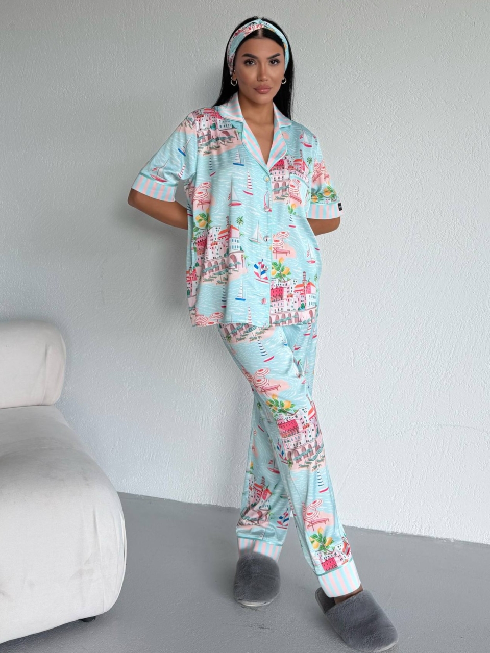 Set pijama dama din doua piese, cu nasturi – 2500384, Summer Riviera - imagine 3