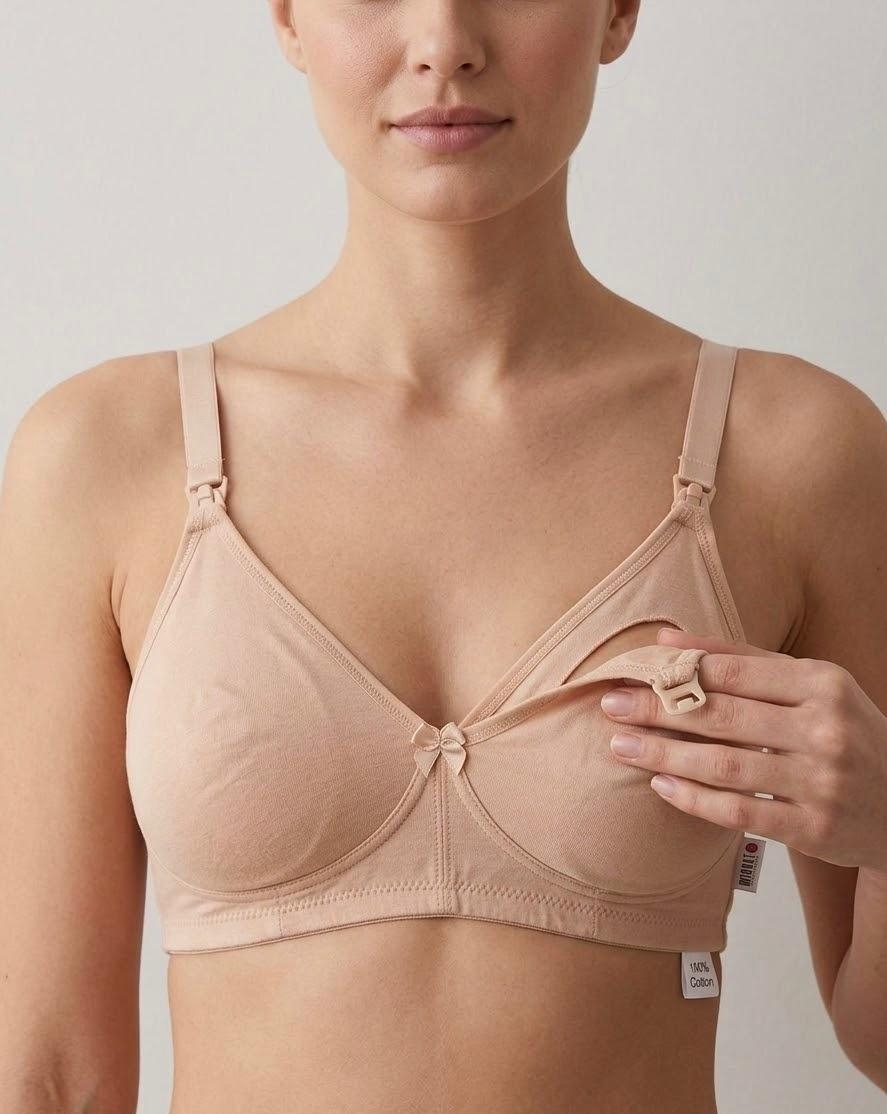 Sutien de alaptare din bumbac, confortabil, cu deschidere rapida, 5825, Crem