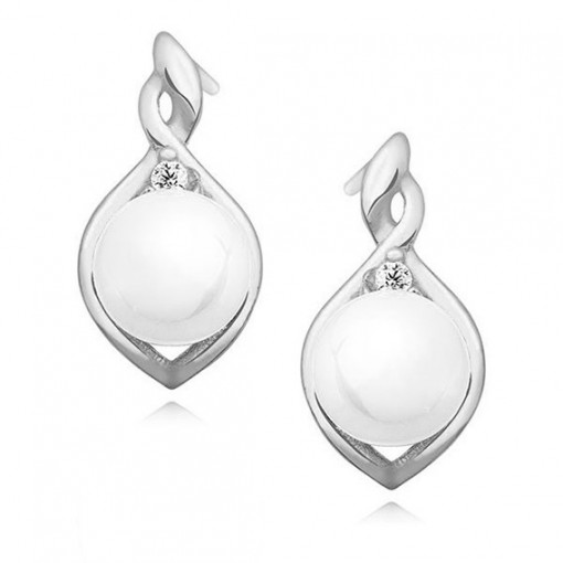 Cercei argint 925, JW264, model perla si zirconiu, placat cu rodiu