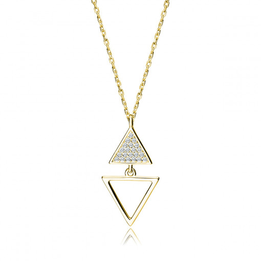 Lantisor argint 925, JW238, cu pandantiv triunghi si pietre, placat cu aur