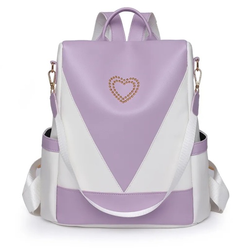 Rucsac dama, Nimue GT2481, antifurt, Alb/Mov