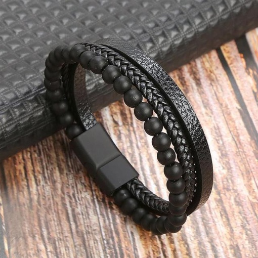 Bratara barbati , BT15, pietre naturale, Negru