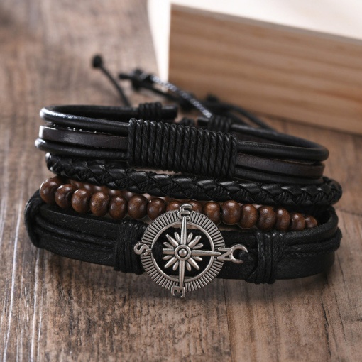Bratara barbati, BT32, model puncte cardinale, Negru