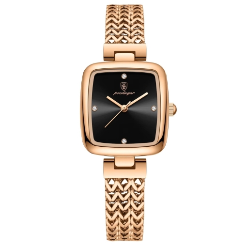 Ceas de dama Poedagar CS1911, otel inoxidabil, rose gold, cadran negru