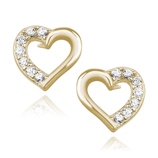 Cercei argint 925, JW376, model inima cu zirconia, placati cu aur