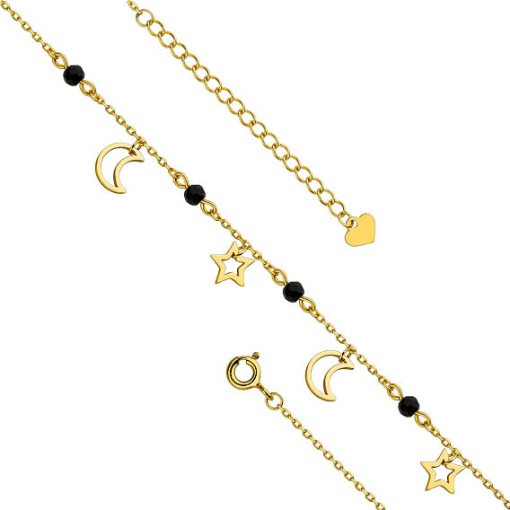 Bratara de picior argint 925, JW361, model luna si stele, placata cu aur