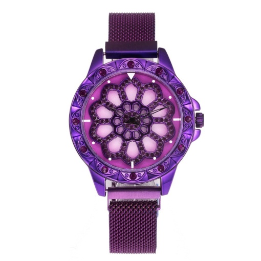 Ceas de dama elegant Geneva CS1015, bratara magnetica, cadran rotativ, model mov