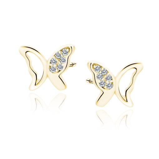 Cercei argint 925, JW111, model in forma de fluture cu pietre, placat cu aur