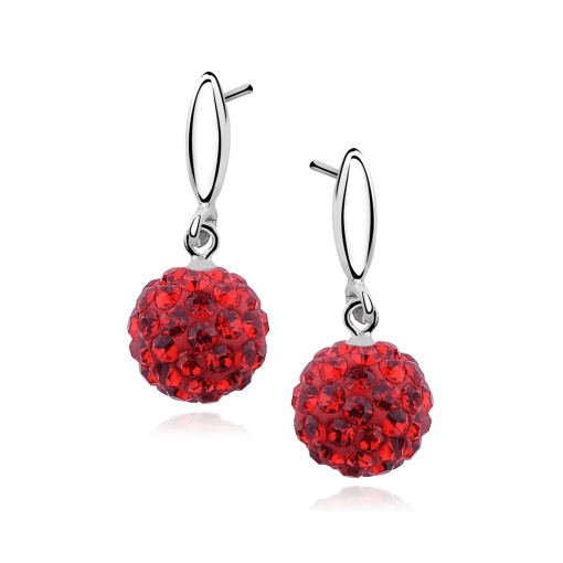Cercei argint 925, JW289, model disco ball, cu zirconiu rosu