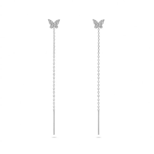 Cercei lungi argint 925, JW967, model fluture, placati cu rodiu