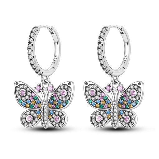 Cercei rotunzi argint 925, JW571, model fluture, placati cu rodiu