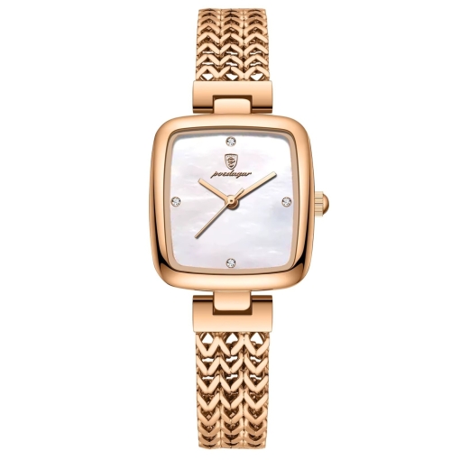 Ceas de dama Poedagar CS1912, otel inoxidabil, rose gold, cadran alb