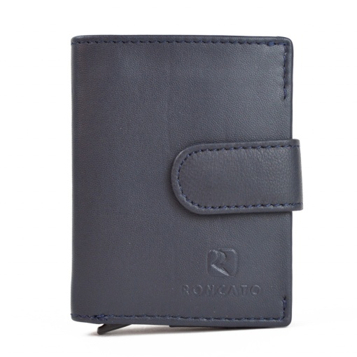 Portofel Roncato PT719, protectie RFID, piele naturala, albastru inchis