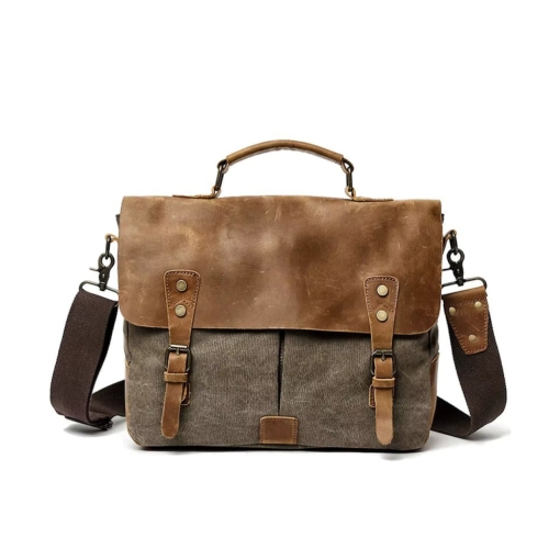 Servieta unisex, Torian GT3208, piele naturala si textil, Verde