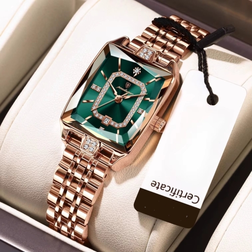 Ceas de dama Poedagar CS1909, otel inoxidabil, rose gold, cadran verde