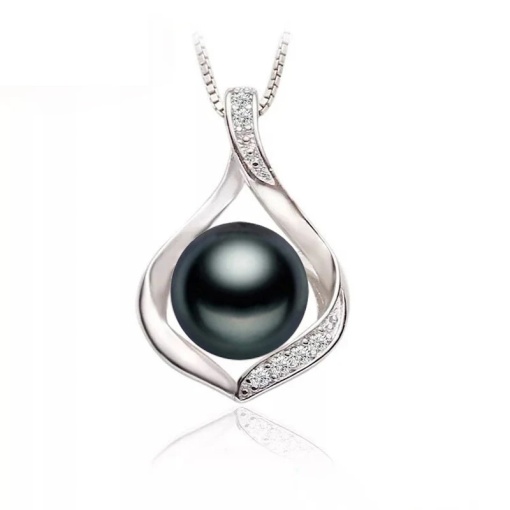 Lantisor argint 925, JW1114, model perla neagra, placat cu rodiu