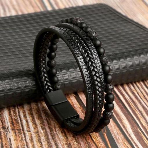 Bratara barbati , BT12, pietre naturale, Negru