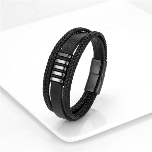 Bratara barbati, BT20, piele naturala, Negru