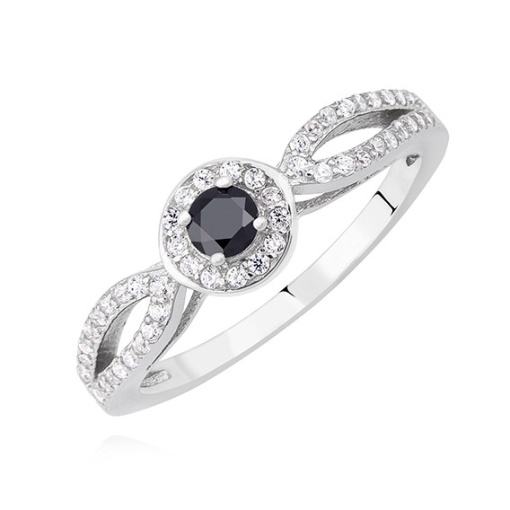 Inel argint 925, JW351, cu piatra zirconia negru, placat cu rodiu