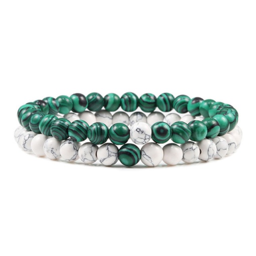 Set 2 bratari, piatra naturala, BT109, Verde/Alb