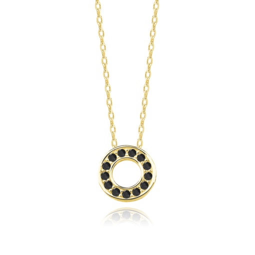 Lantisor argint 925, JW478, model cerc cu zirconiu negru, placat cu aur