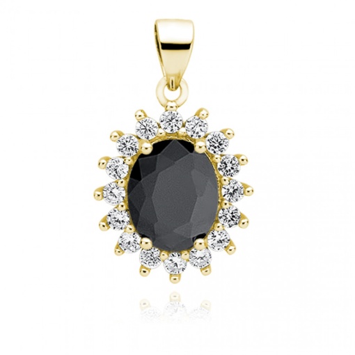 Pandantiv argint 925, JW196, model cu piatra neagra, placat cu aur