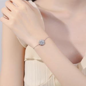 Bratara argint 925, JW667, model floare, placata cu rodiu - Img 2