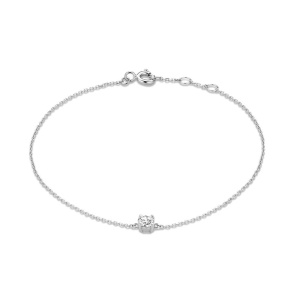 Brățară damă argint 925, zirconiu solitar, lanț fin rodiat