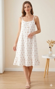 Camasa de noapte "Soft Berry" din bumbac, PJ032, Alb