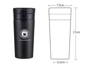 Cana Termos Premium din Inox cu Capac Flip 380 ml, TRM016, Argintiu - Img 3