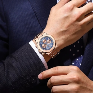 Ceas barbatesc Poedagar CS1840, otel inoxidabil, rose gold, cadran negru - Img 2