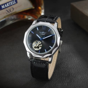 Ceas barbatesc Winner CS1727, automatic, piele naturala, negru, cadran negru - Img 1