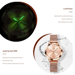 Ceas damă Olevs, brățară mesh oțel inoxidabil, cadran alb cu inimă, rose gold CS1643 - Img 3