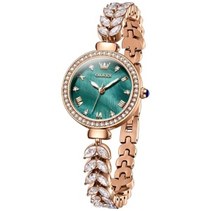 Ceas damă Olevs, brățară oțel cu zirconii, cadran verde sidefat, rose gold CS1615