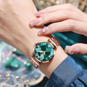Ceas damă Olevs, oțel inoxidabil, cadran verde fațetat, rose gold CS1647 - Img 2