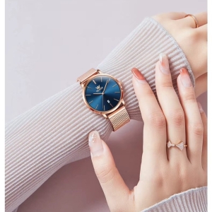 Ceas de dama Olevs CS1923, otel inoxidabil, rose gold, cadran albastru - Img 3