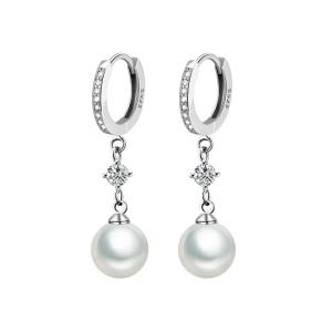 Cercei argint 925, JW1112, model elegant cu perla, placati cu rodiu - Img 1