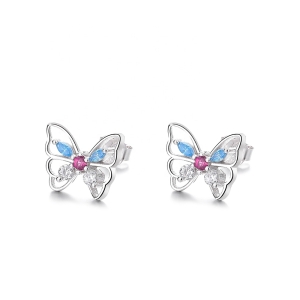 Cercei argint 925, JW1584, model fluture, placati cu rodiu - Img 3