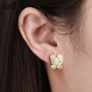 Cercei argint 925, JW1694, model fluture cu piatra Opal, placati cu rodiu - Img 3