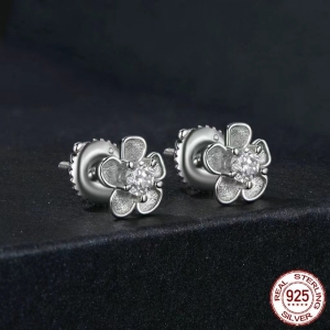 Cercei argint 925, JW1842, model floare, placati cu rodiu - Img 4