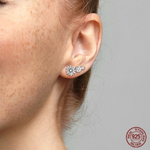 Cercei argint 925, JW497, model flori cu zirconiu, placati cu rodiu - Img 2