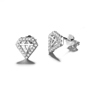 Cercei argint 925, JW771, model diamant, placati cu rodiu - Img 1