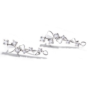 Cercei ear cuffs argint 925, JW677, model inimioare, placat cu rodiu - Img 1