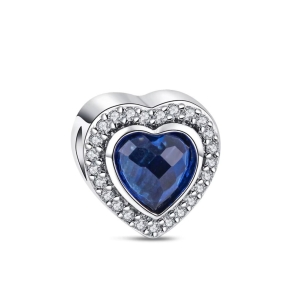 Charm/talisman argint 925, JW1184, model inima albastra, placat cu rodiu - Img 1