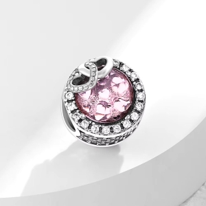 Charm/talisman argint 925, JW1185, model cu piatra roz si inimioare, placat cu rodiu - Img 4