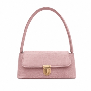 Geanta dama tip baguette,Isoria GT3981, textura crocodil, Roz