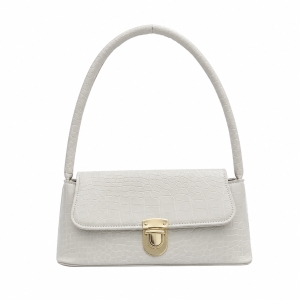 Geanta dama tip baguette,Isoria GT3982,textura crocodil, Alb perlat