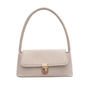 Geanta dama tip baguette,Isoria GT3982,textura crocodil, Crem