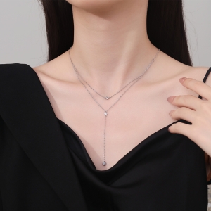 Lantisor argint 925, JW1241, model dublu cu pietre, placat cu rodiu - Img 2