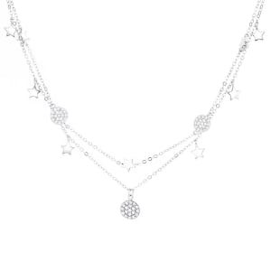 Lantisor argint 925, JW1244, model dublu elegant cu stelute, placat cu rodiu - Img 1
